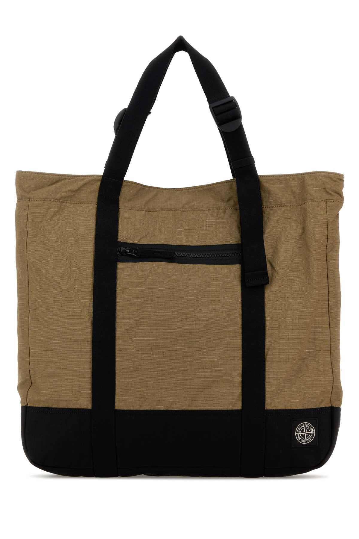 Stone Island Canvas Colorblock Tote Bag — Beige