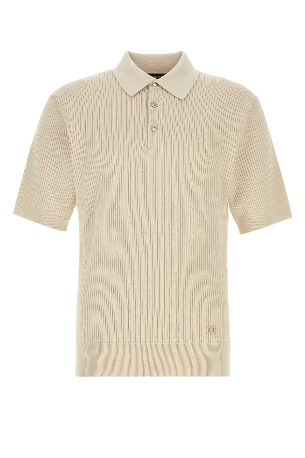 Dolce & Gabbana Ribbed Cotton Polo — Beige