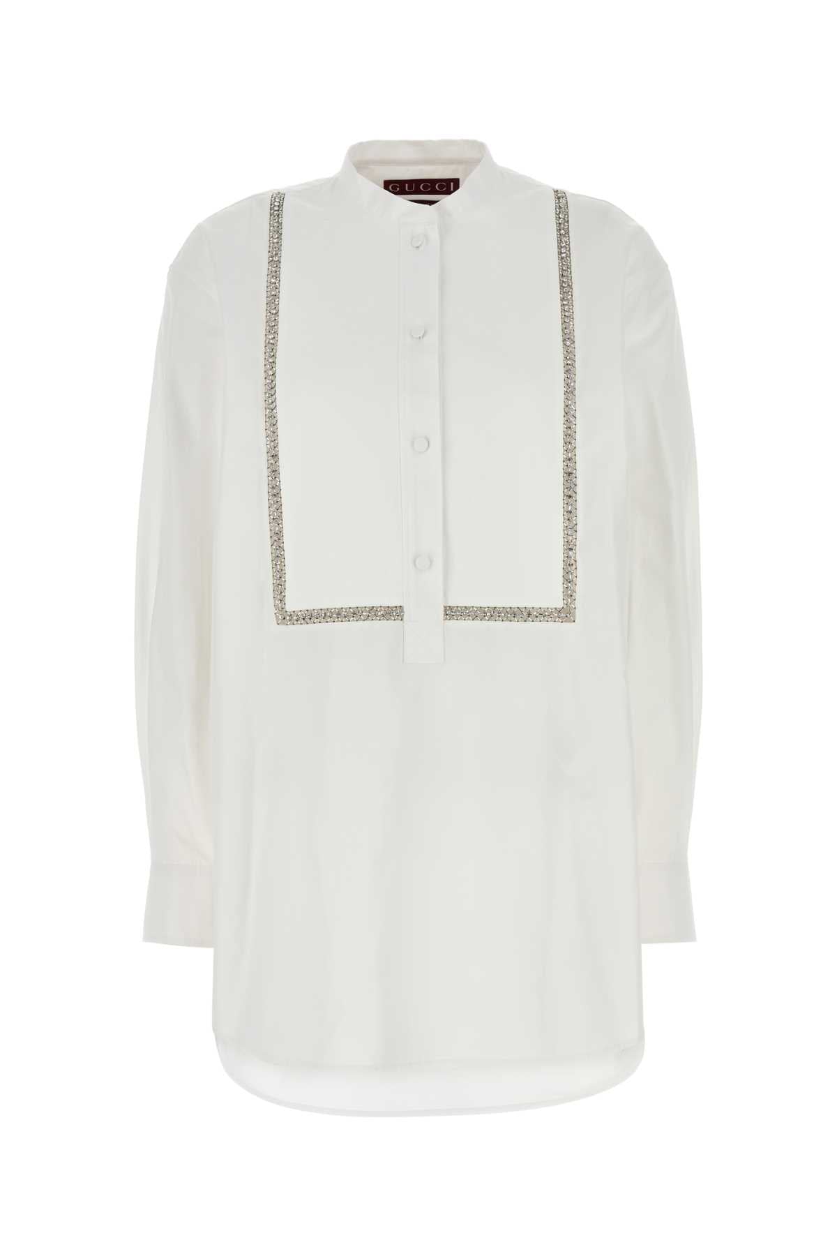 Gucci Crystal-Embellished Poplin Shirt — White