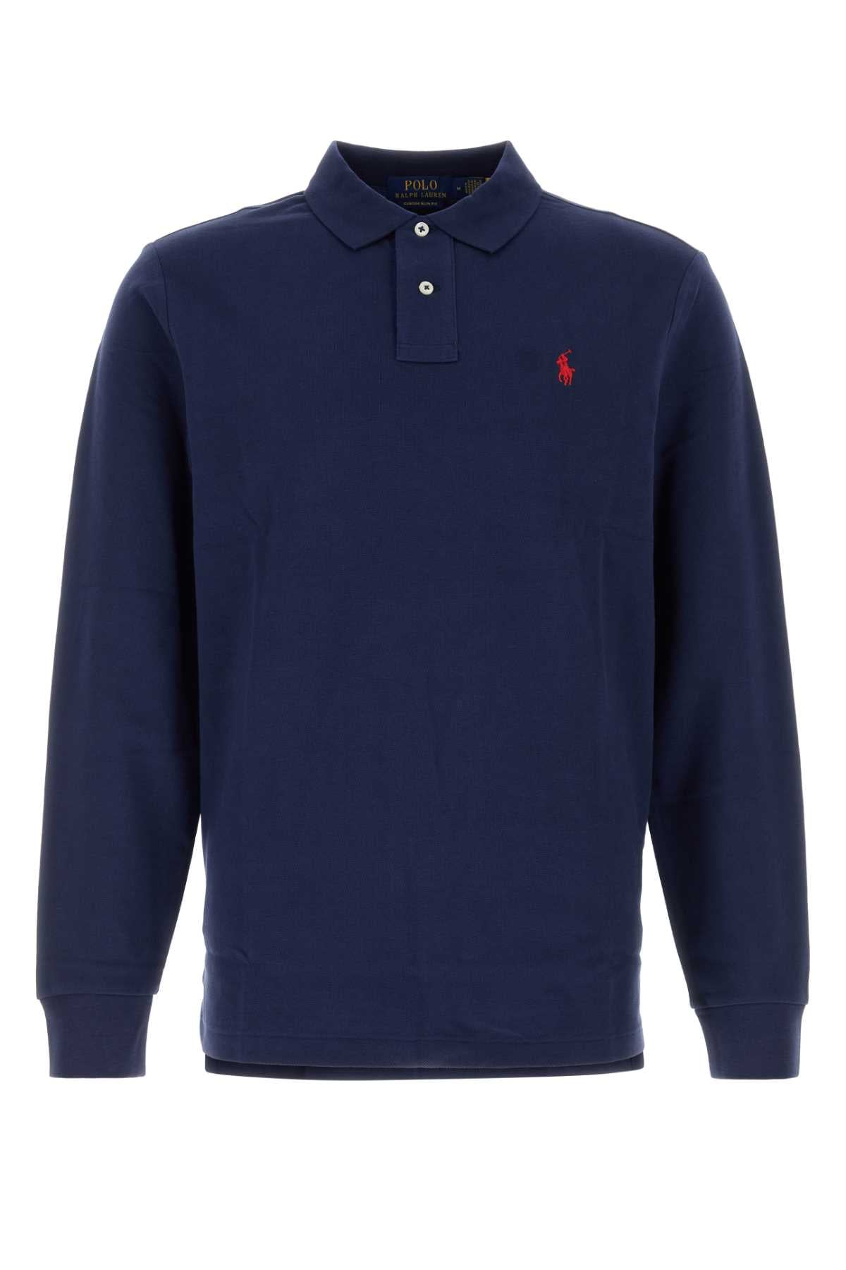 Polo Ralph Lauren Long-Sleeve Piquet Cotton Polo Shirt — Navy