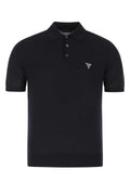 Prada Logo-Embroidered Wool Polo Shirt — Navy