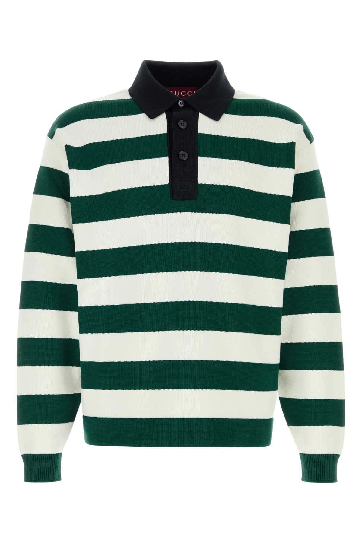 Gucci Striped Silk-Blend Polo Shirt — Green