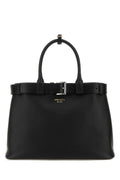 Prada Leather Buckle Belt Top Handle Bag — Black