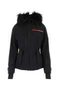 Prada Re-Nylon with Fur-Lined Hood Ski Jacket — Black