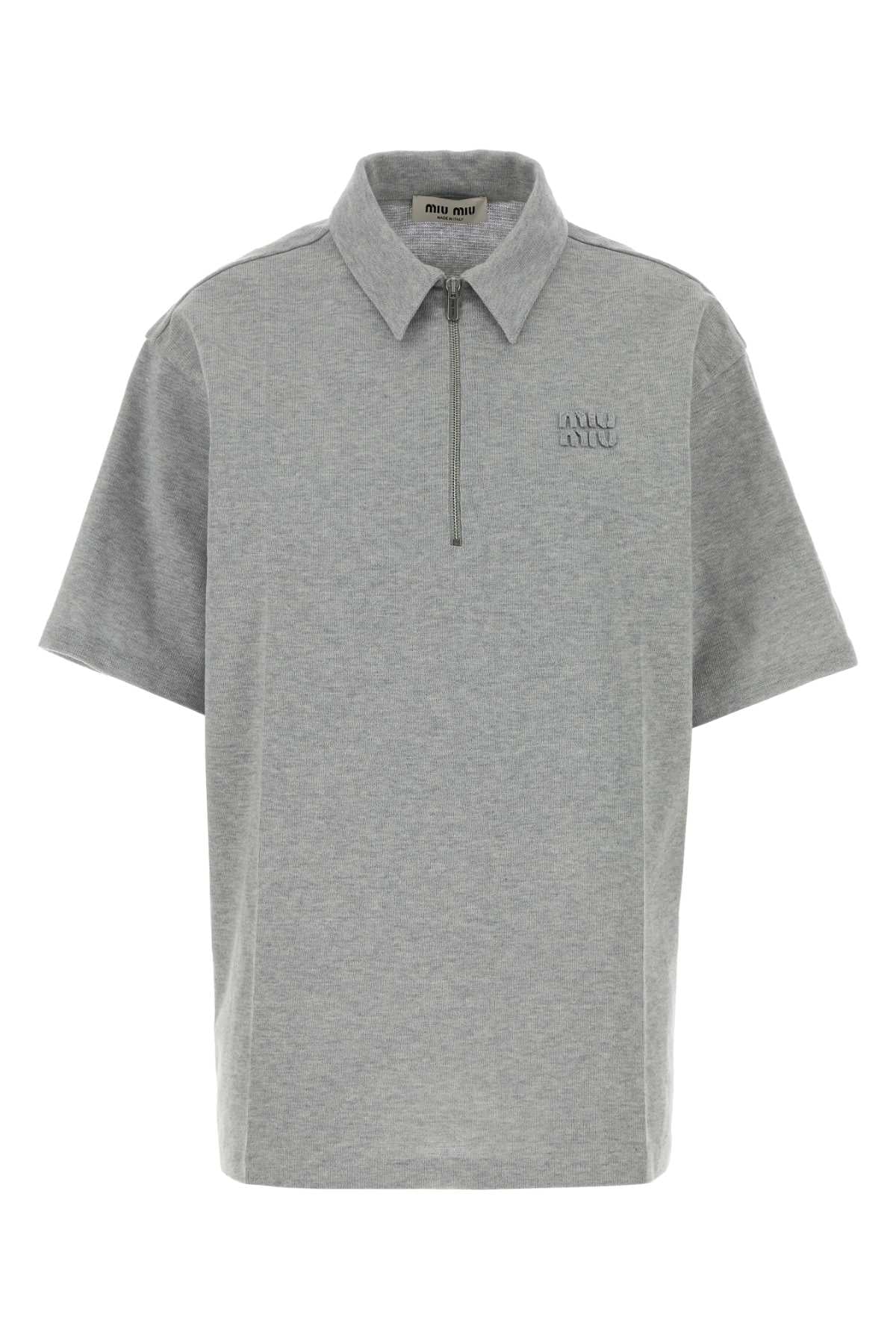 Miu Miu Cotton Blend Oversize Polo Shirt — Gray