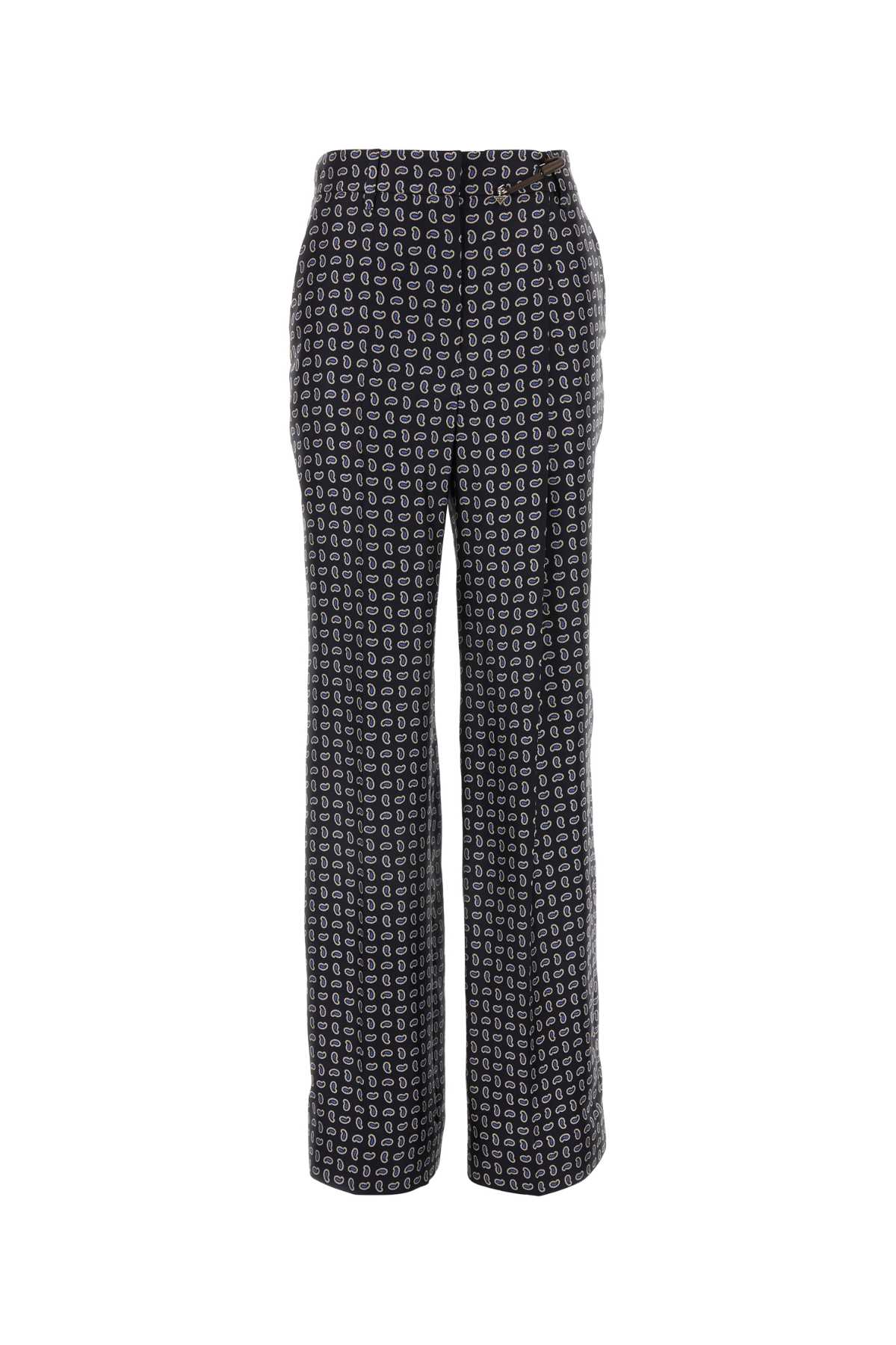 Prada Printed Silk Trousers — Gray