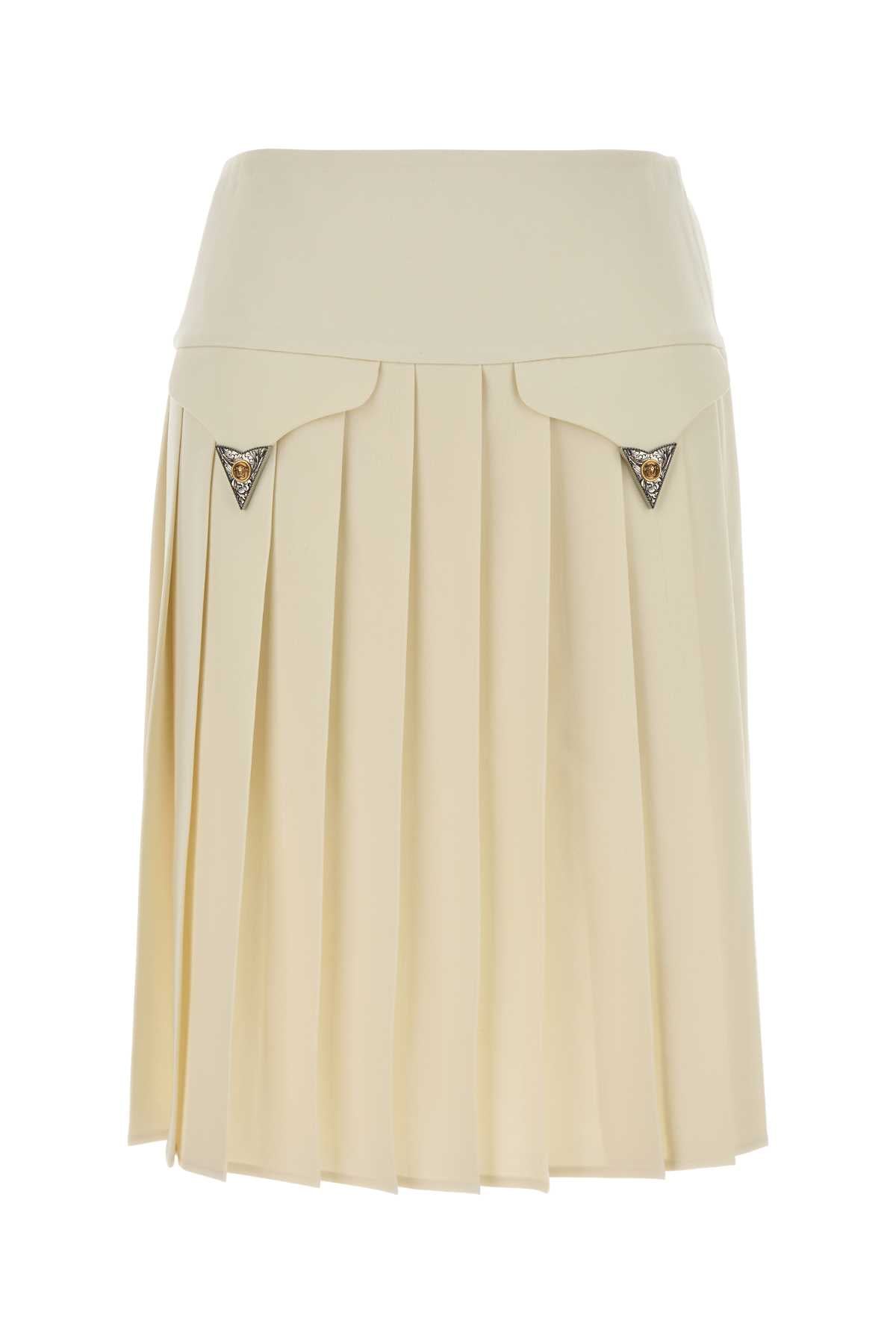 Versace Pleated Virgin Wool Skirt — Beige