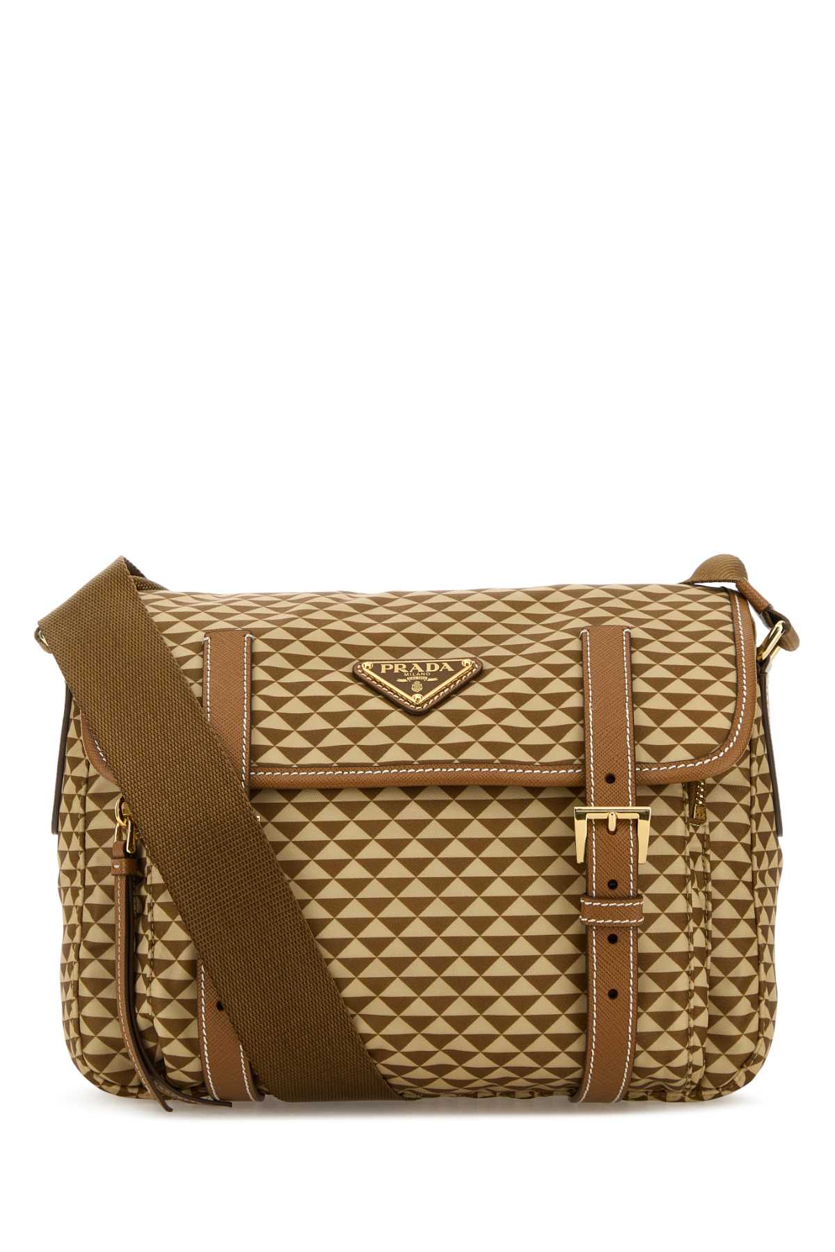 Prada Printed Re-Nylon Crossbody Bag — Caramel