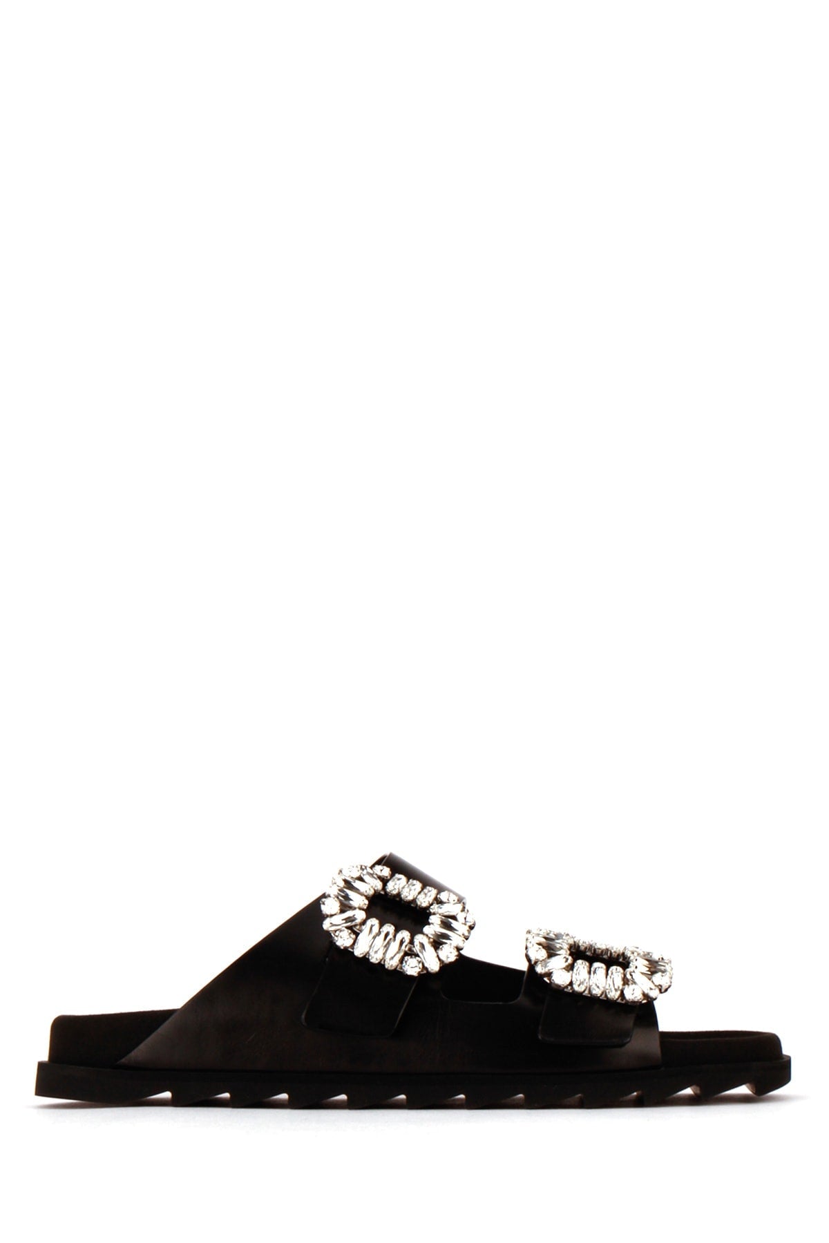 Roger Vivier Slidy Viv Strass Buckle Heel Sandal — Black