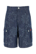 Marni Beaded Denim Bermuda Shorts — Blue