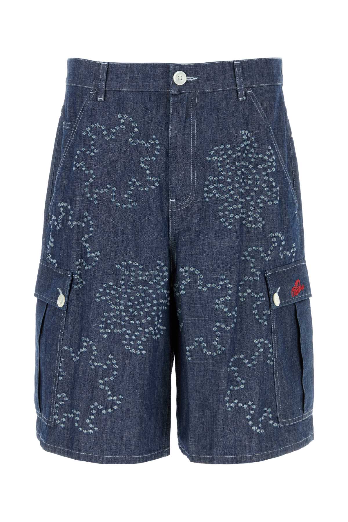 Marni Beaded Denim Bermuda Shorts — Blue