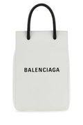 Balenciaga Logo-Print Leather Mini Bag — White