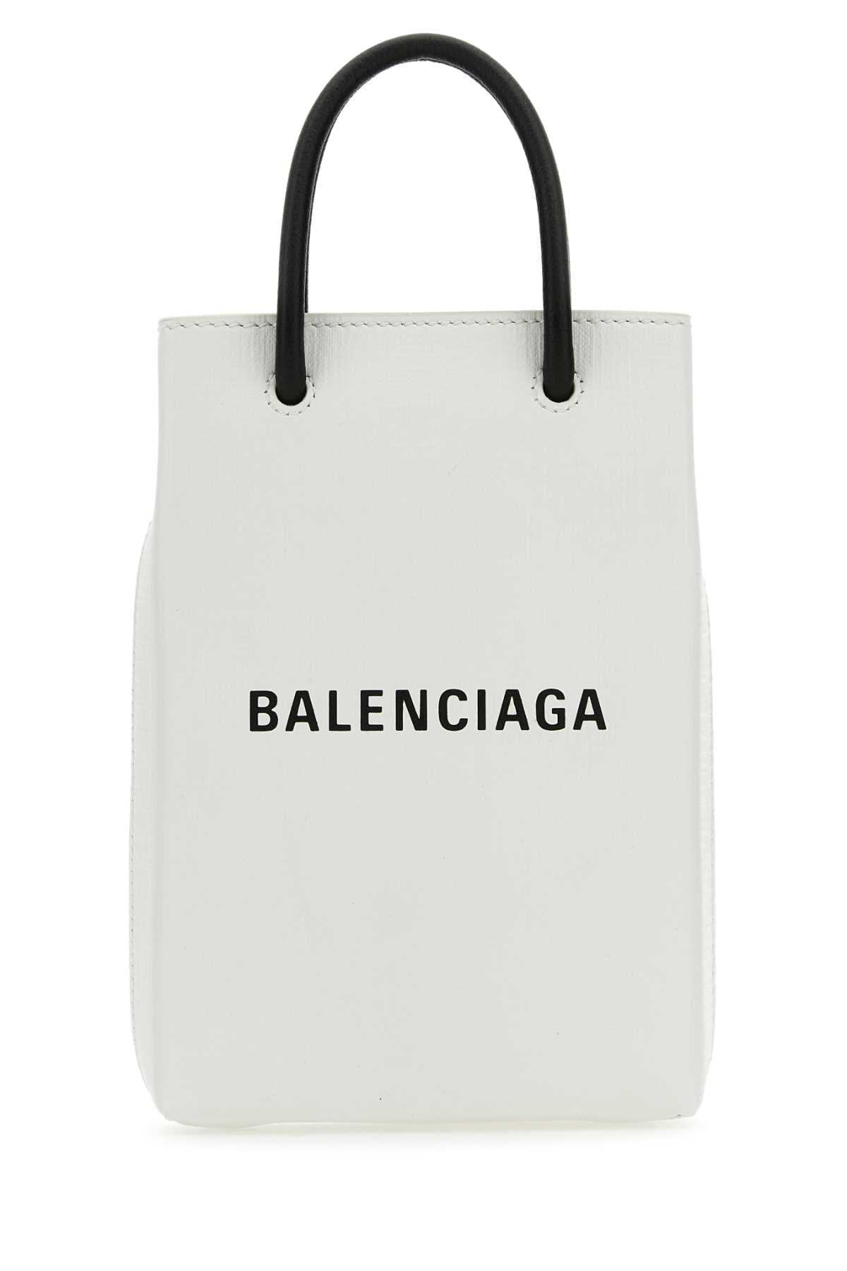 Balenciaga Logo-Print Leather Mini Bag — White