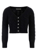 Alessandra Rich Crystal-Embellished Mohair Cardigan — Black