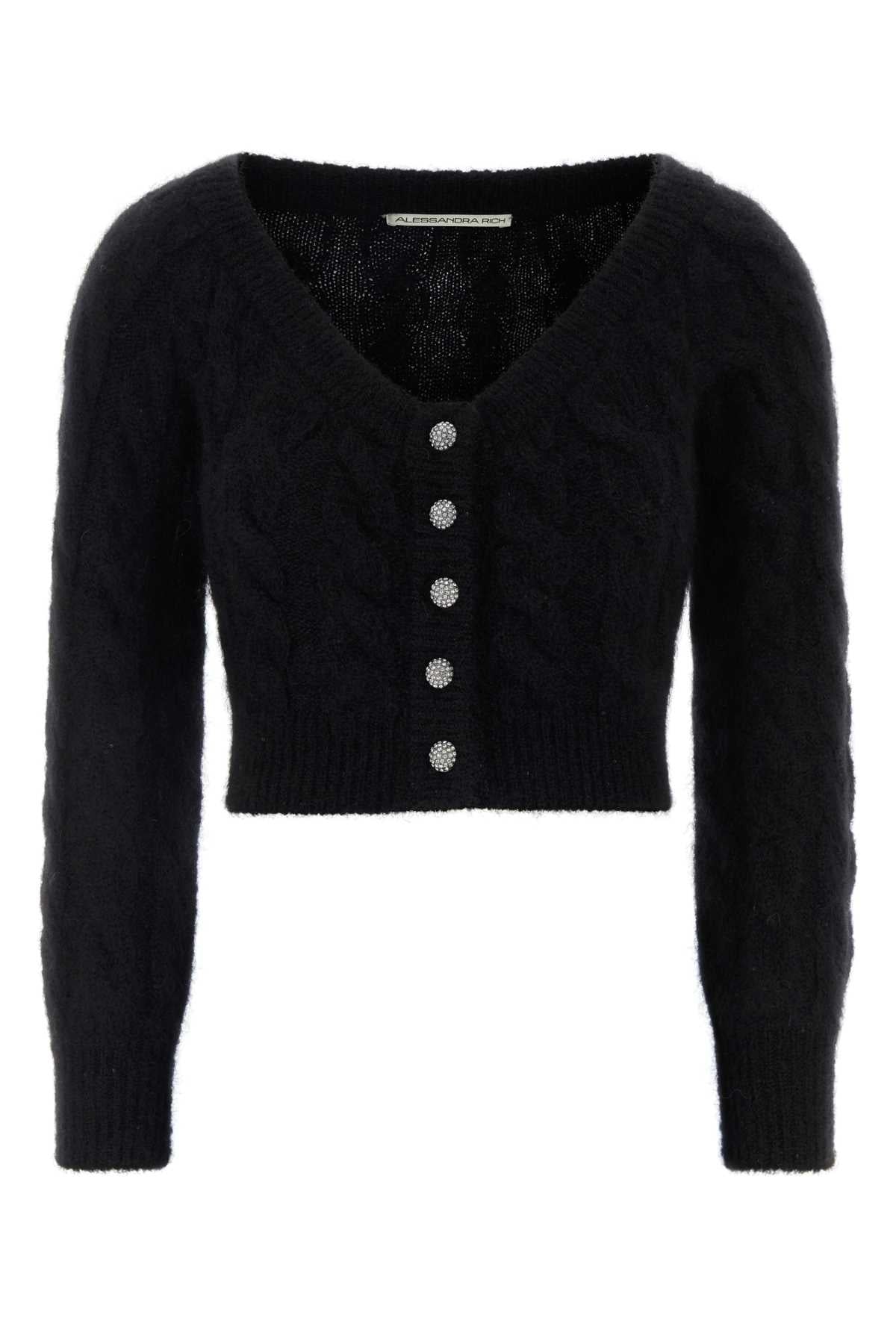 Alessandra Rich Crystal-Embellished Mohair Cardigan — Black