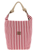 Miu Miu Striped Canvas Bucket Bag — Red
