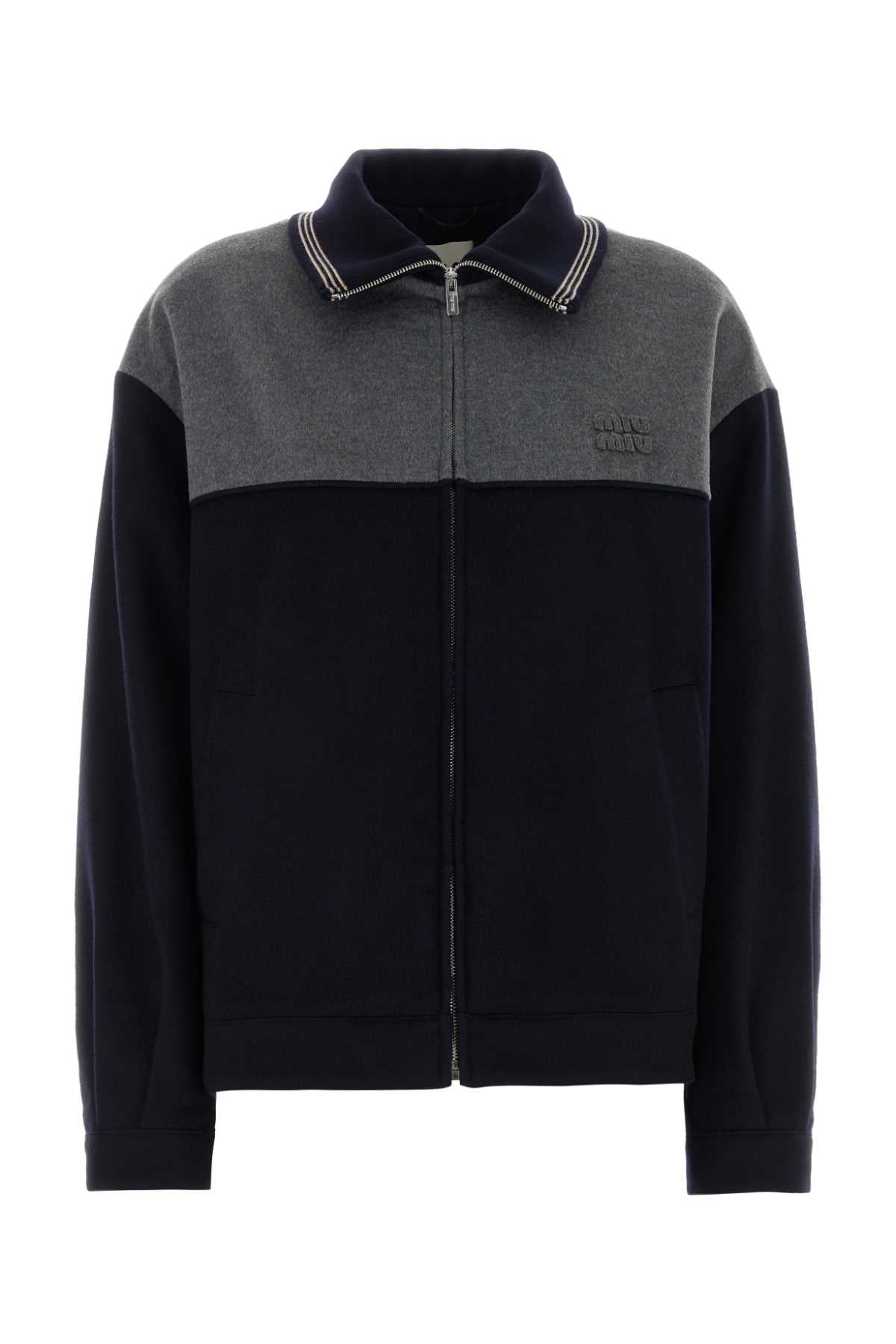 Miu Miu Two-Tone Velour Jacket — Navy