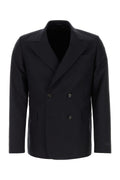 Lanvin Double-Breasted Wool Blazer — Navy