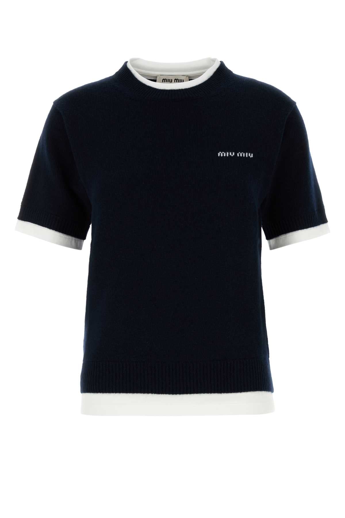 Miu Miu Cashmere Crew-Neck Sweater — Navy