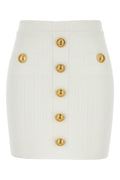 Balmain Gold-Button Ribbed Skirt — White