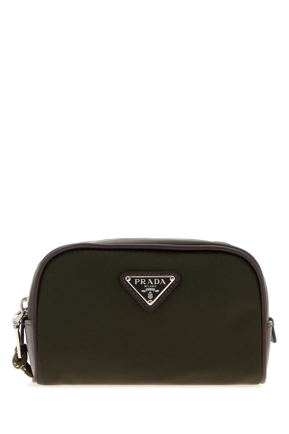 Prada Fabric Beauty Case Travel Wallet — Olive green