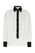 Prada Poplin Contrast-Collar Shirt — White