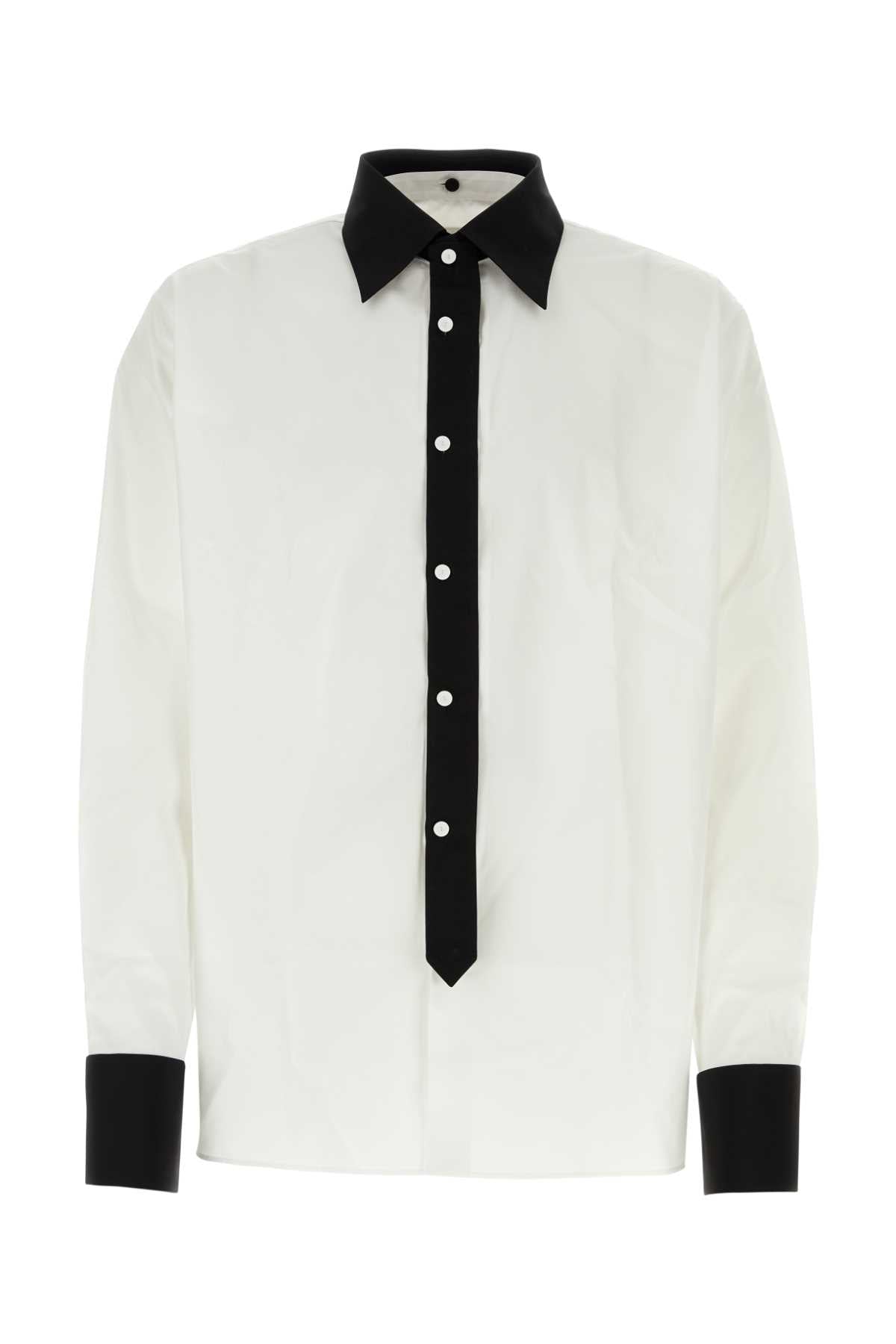 Prada Poplin Contrast-Collar Shirt — White