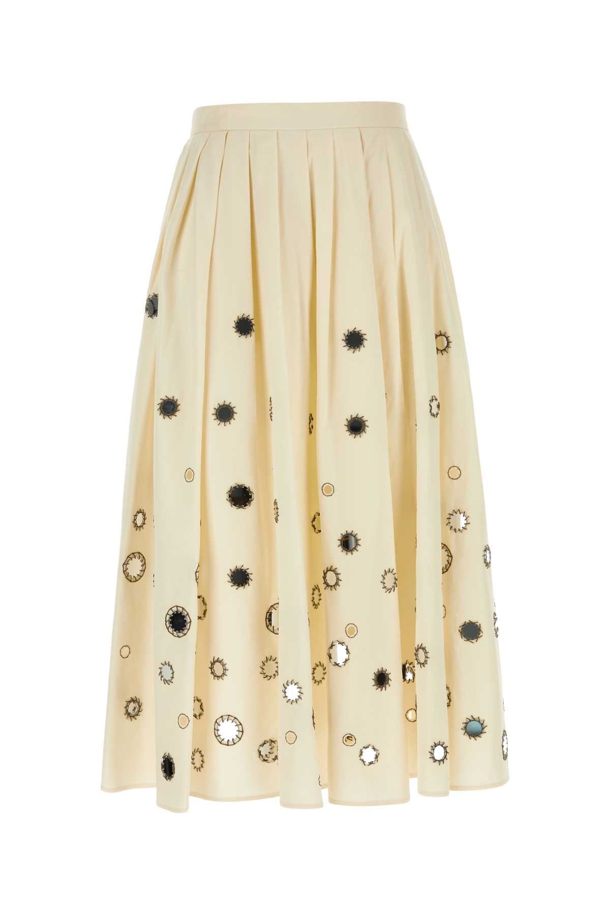 Prada Embellished Pleated Cotton Skirt — Beige