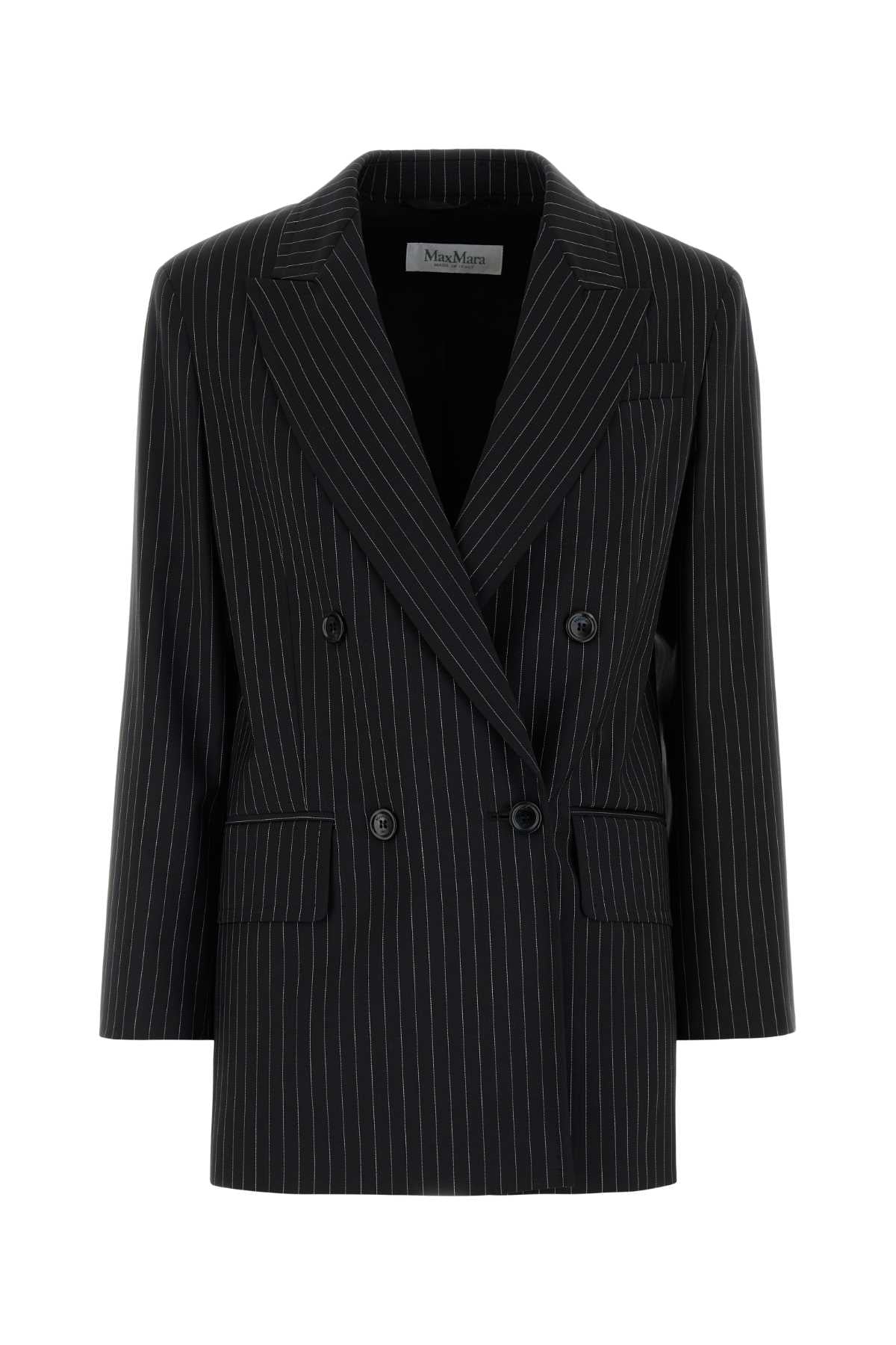 Max Mara Pinstriped Virgin Wool Blazer — Black