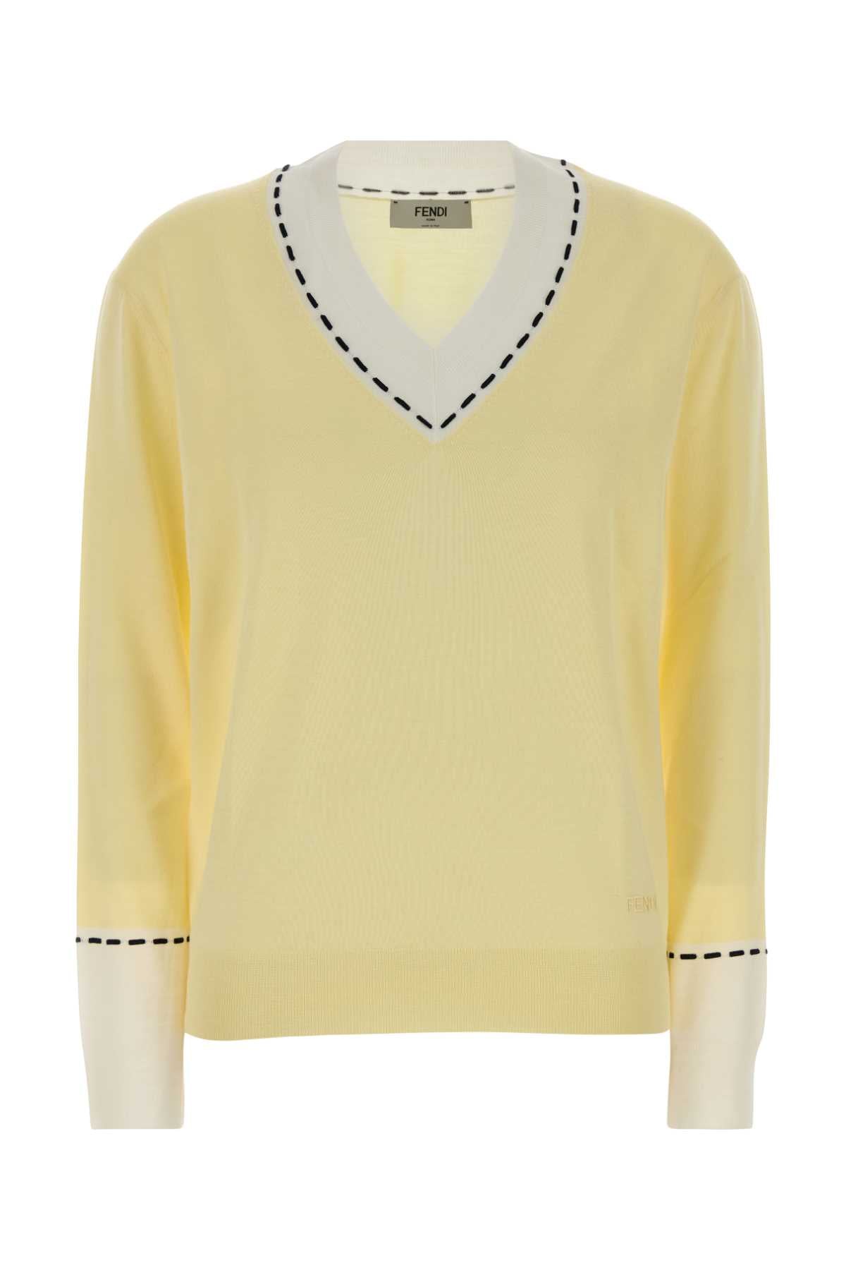 Fendi Wool Blend V-Neck Sweater — Yellow