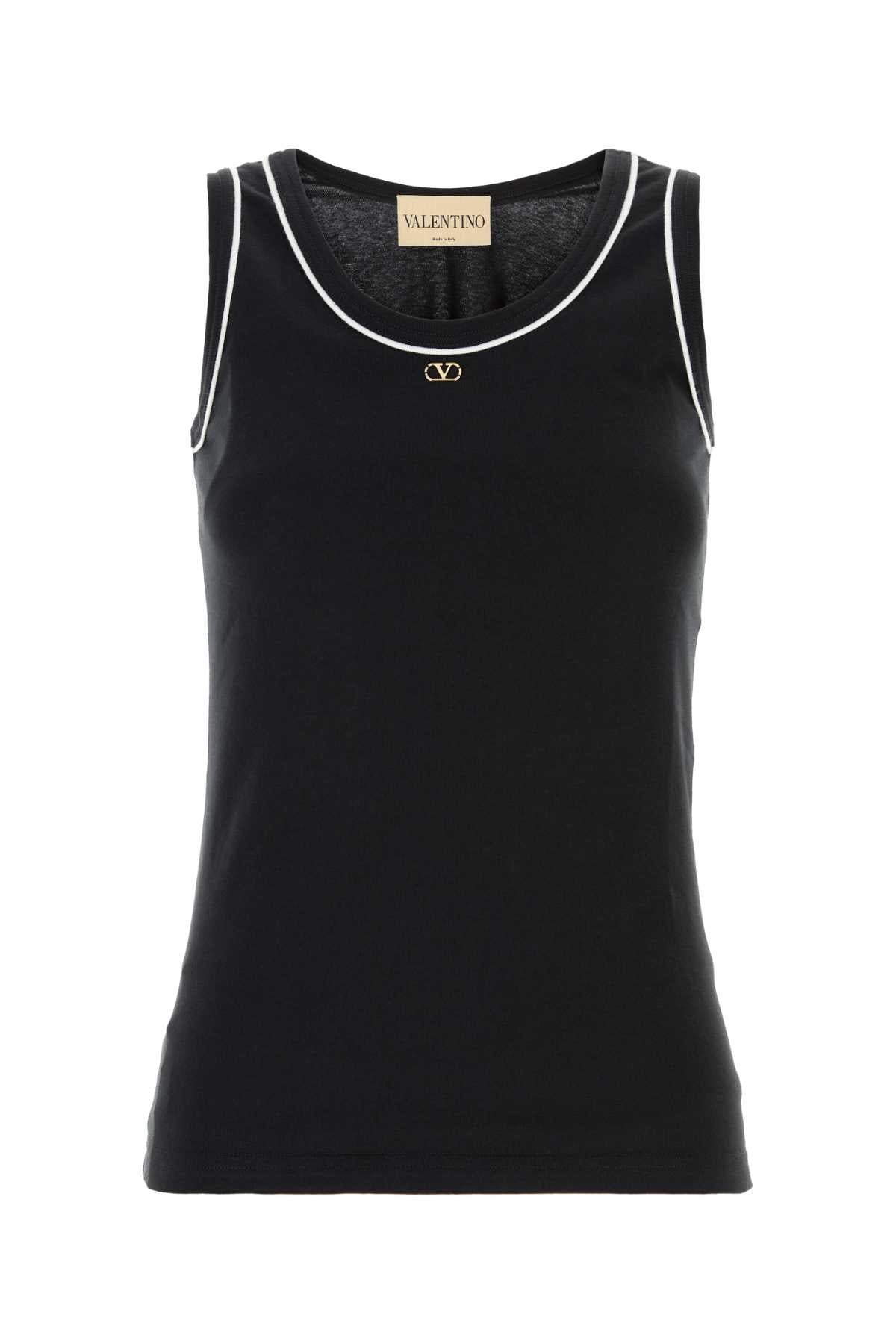 Valentino Garavani Logo-Embroidered Cotton Tank Top — Black