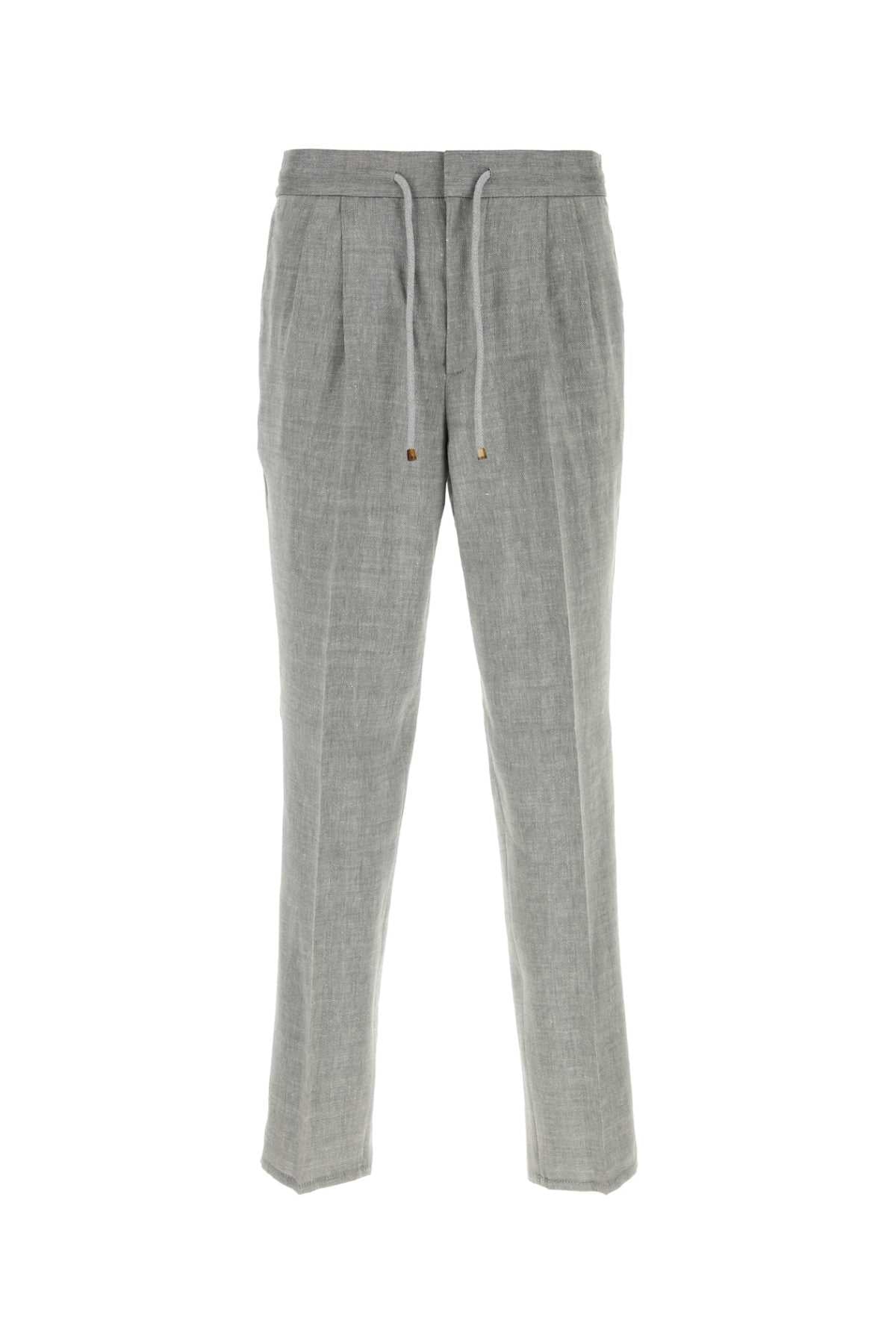 Brunello Cucinelli Linen-Blend Trousers — Gray