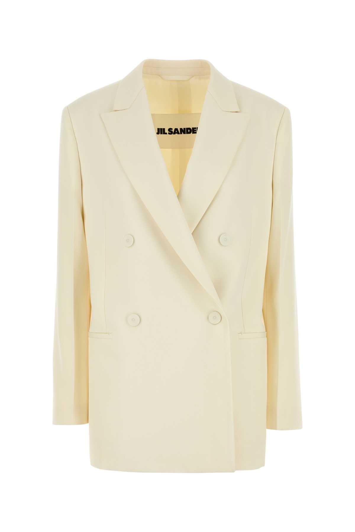 Jil Sander Double-Breasted Wool Blazer — Beige