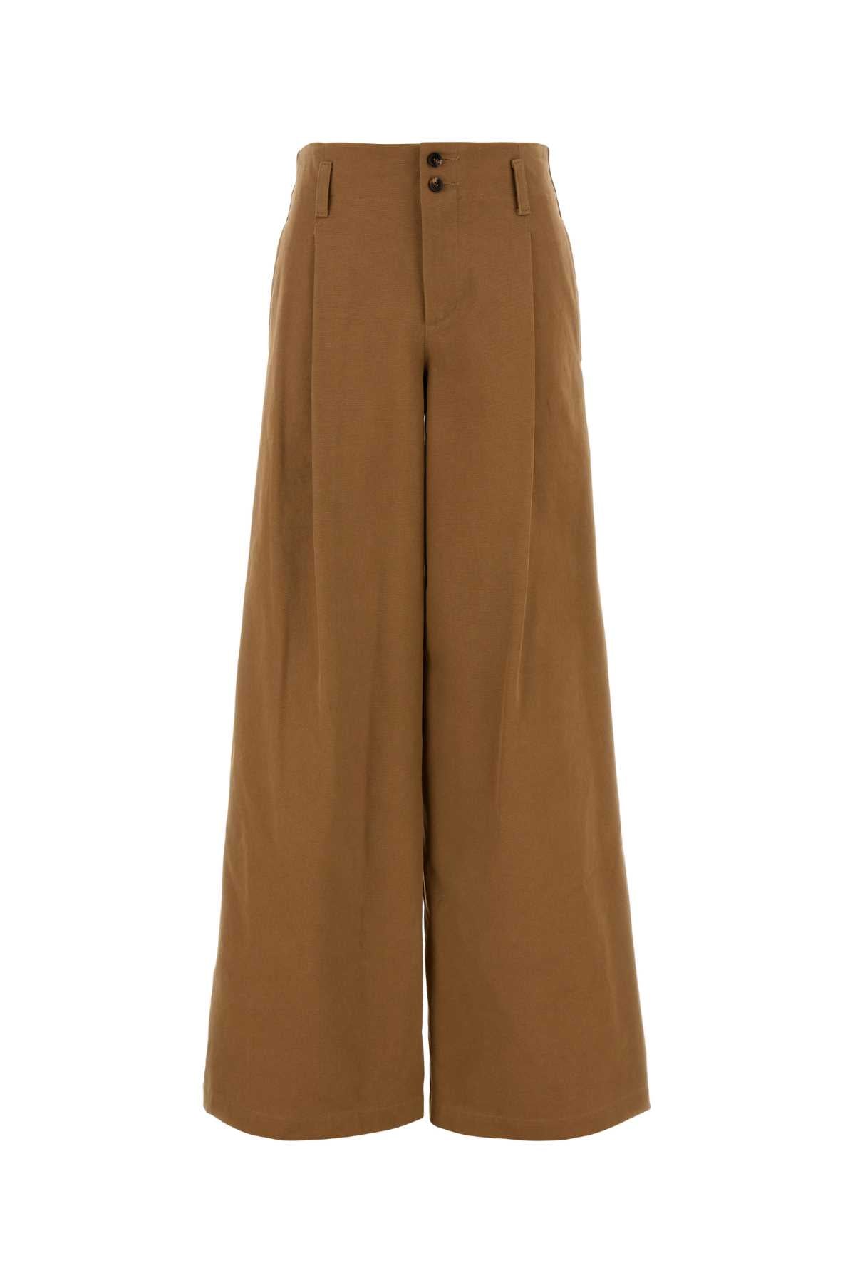 Chloé Cotton Wide-Leg Trousers — Brown