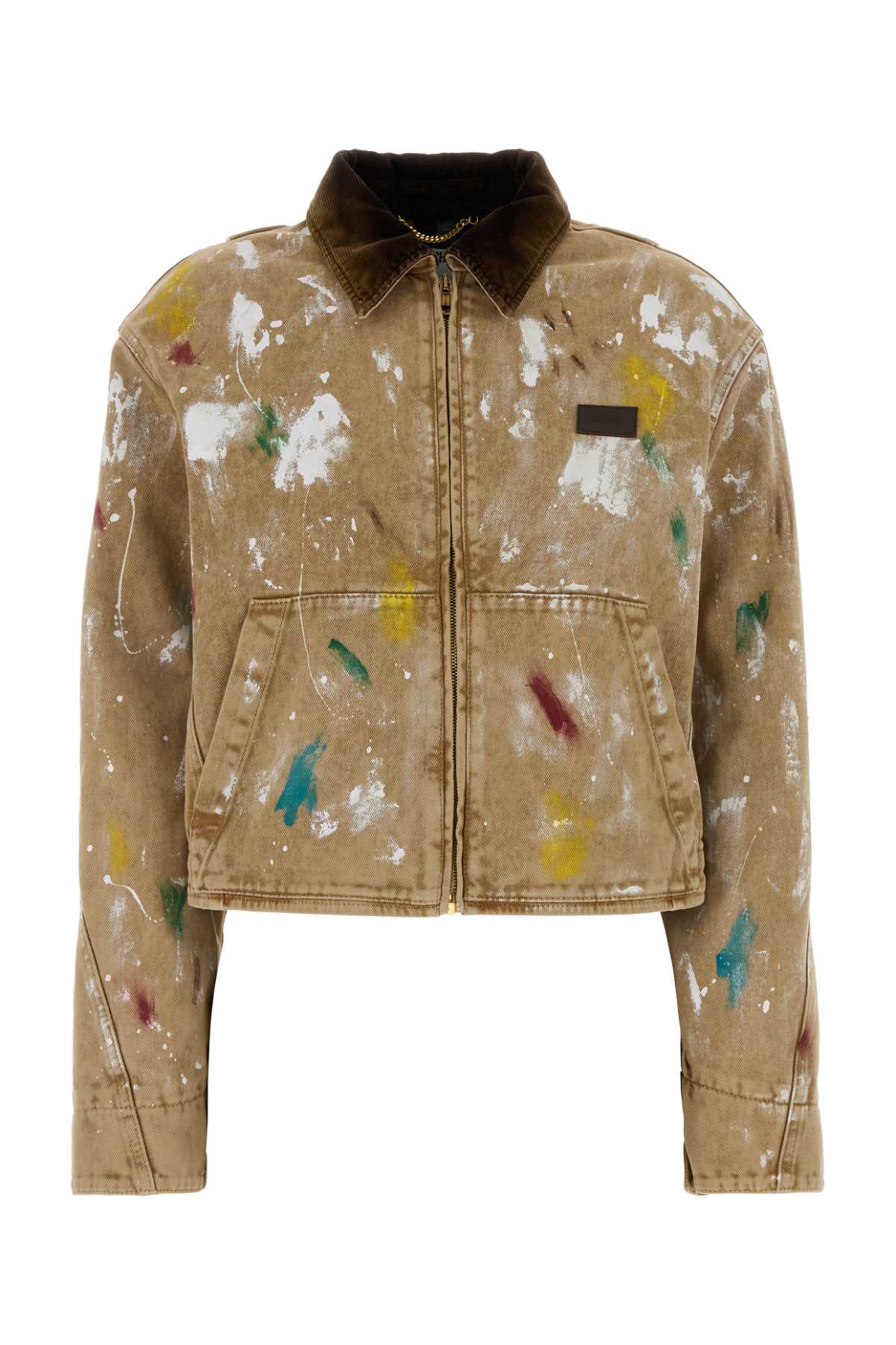 Moschino Paint-Splatter Cotton Jacket — Beige