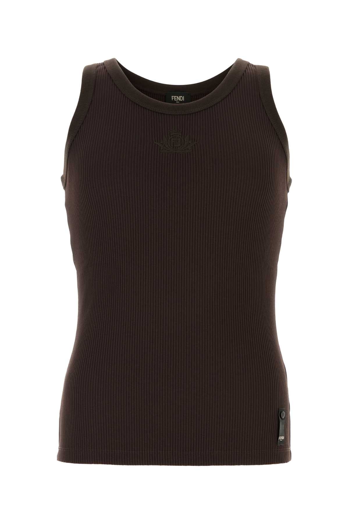 Fendi Ribbed Tank Top — Brown