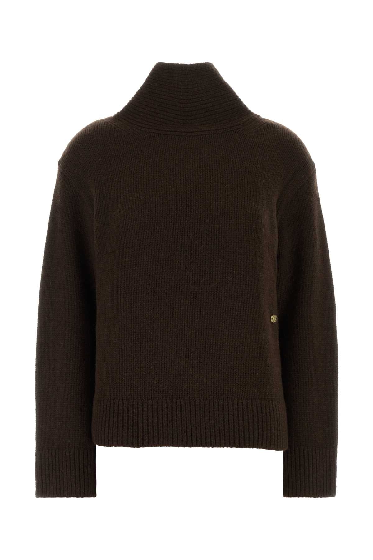 Ganni Wool and Yak Turtleneck Sweater — Brown