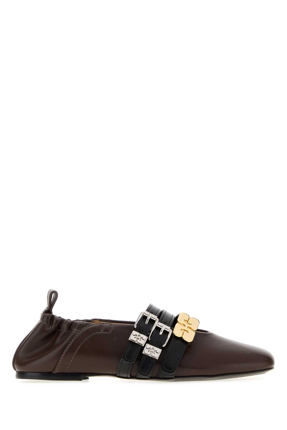 Ganni Sue Triple Ballerina Flat — Brown