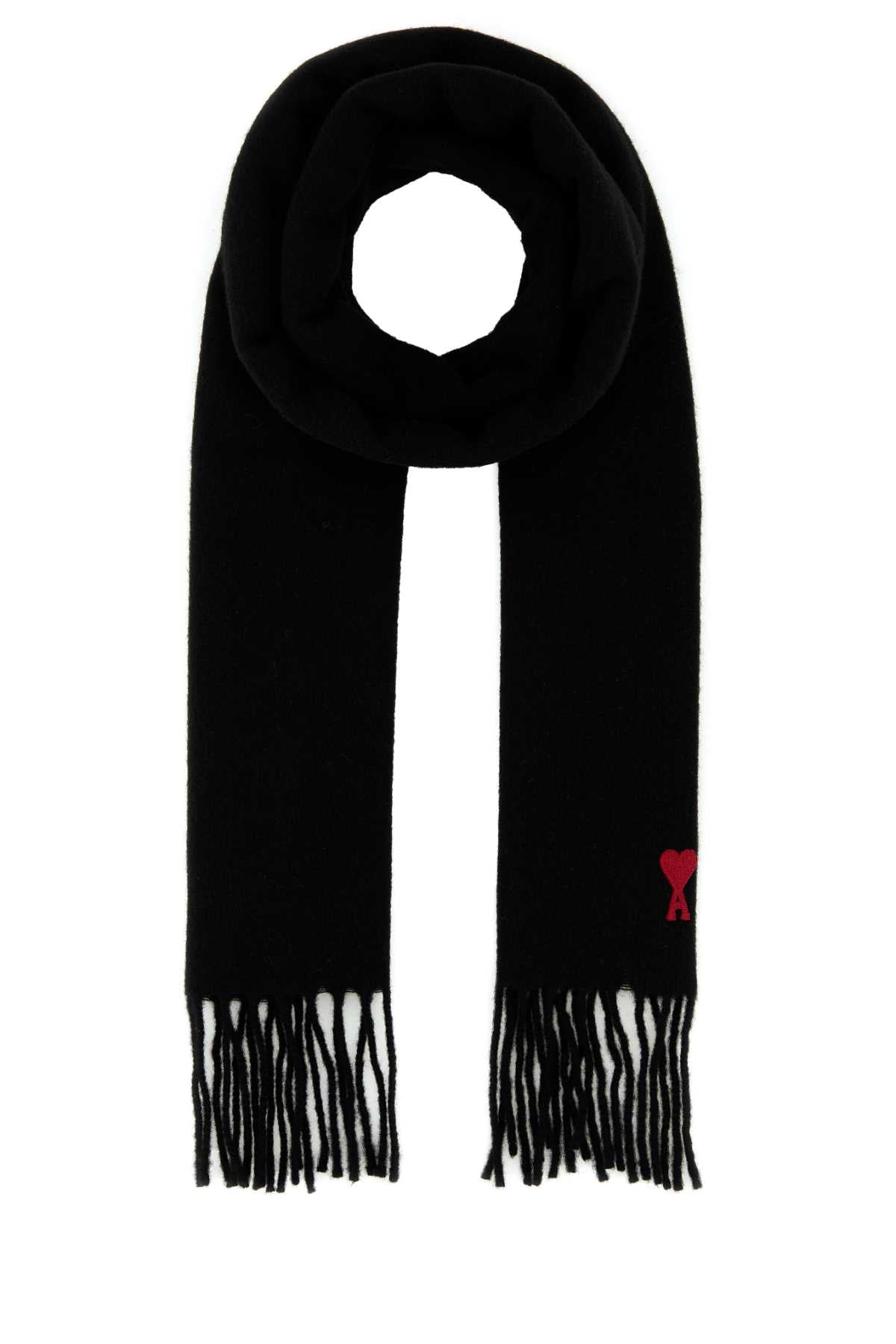 AMI Paris Wool Fringed Scarf — Black