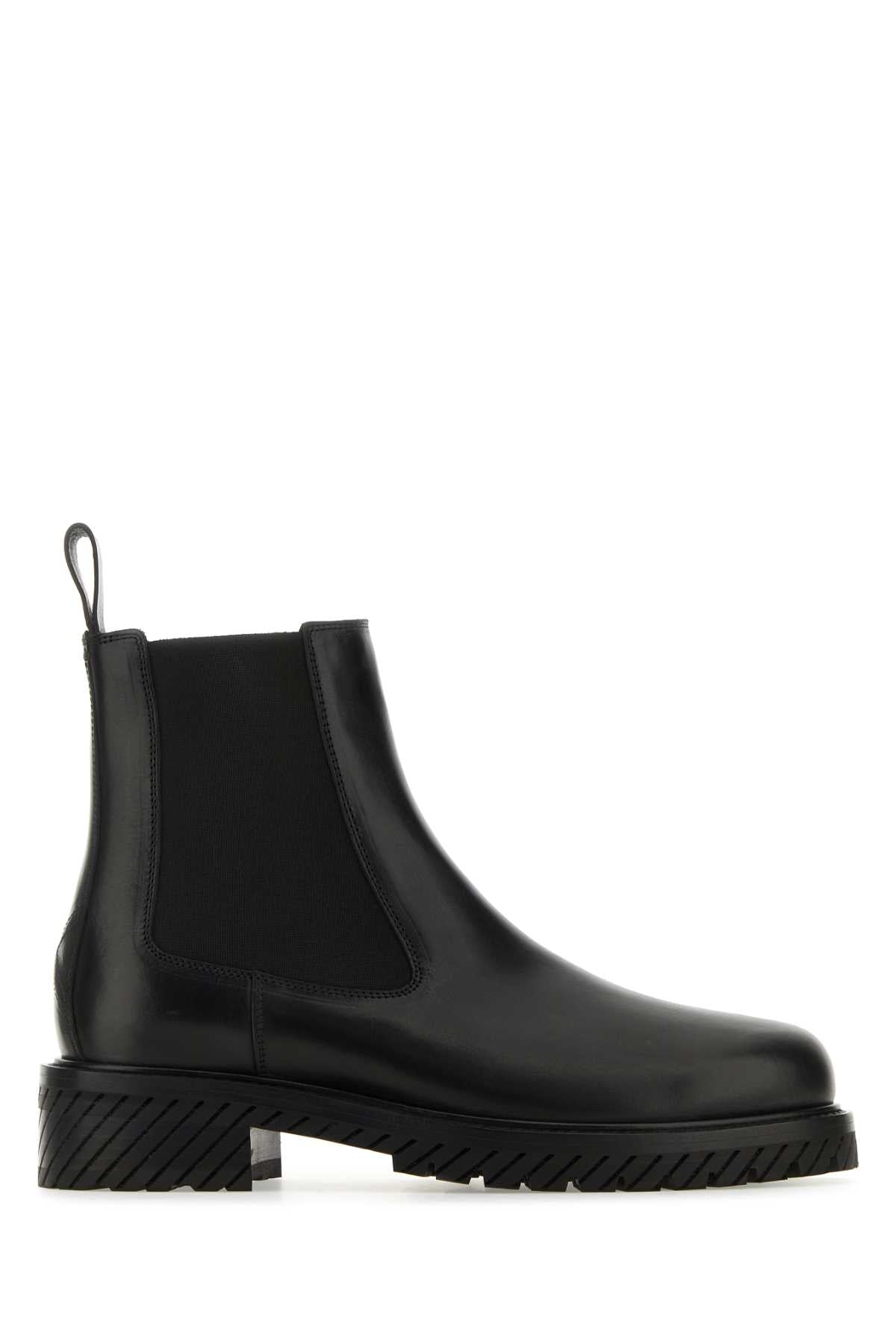 Off-White Leather Combat Ankle Boot — Black