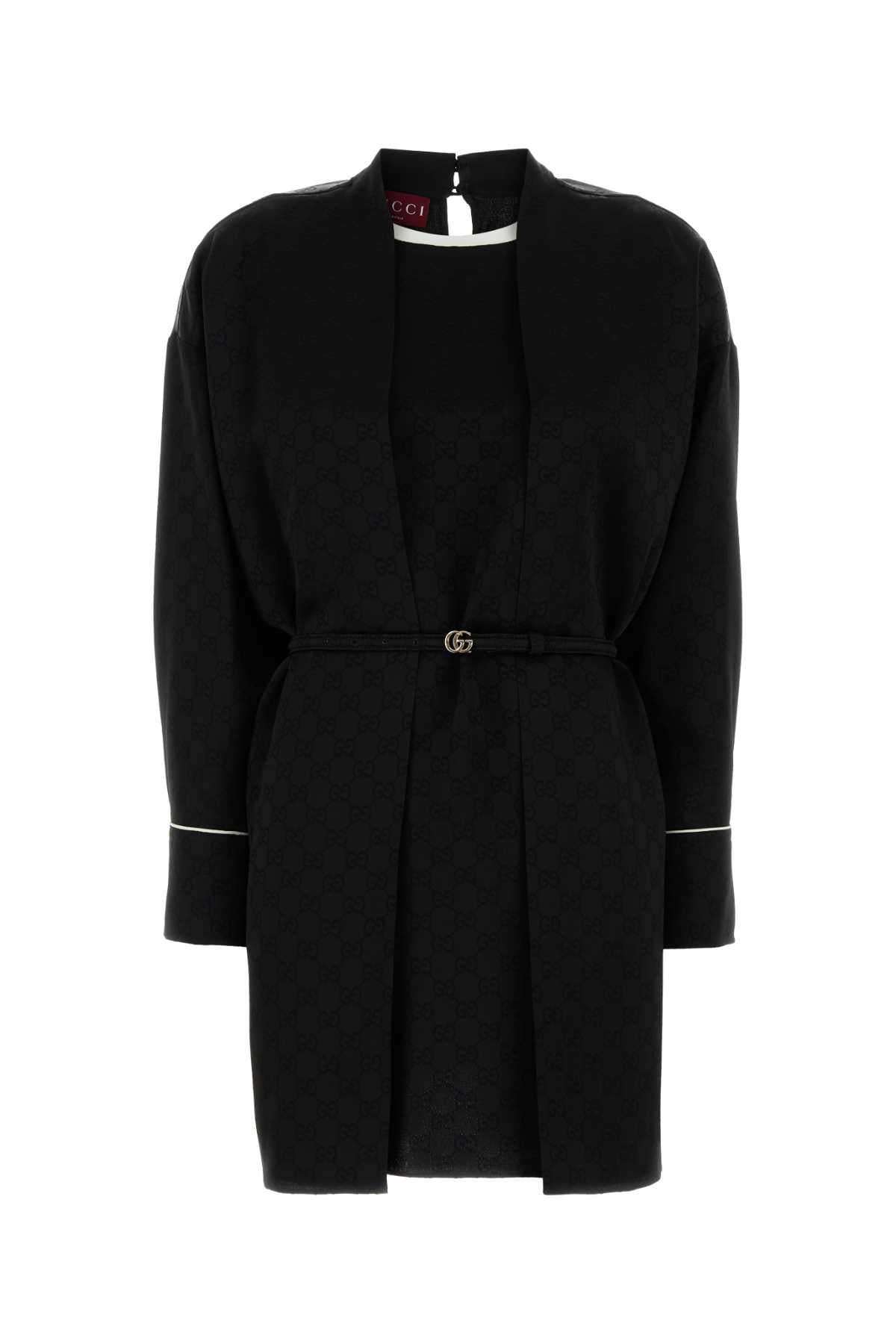Gucci Hammered Crepe with GG Belt Dress — Black