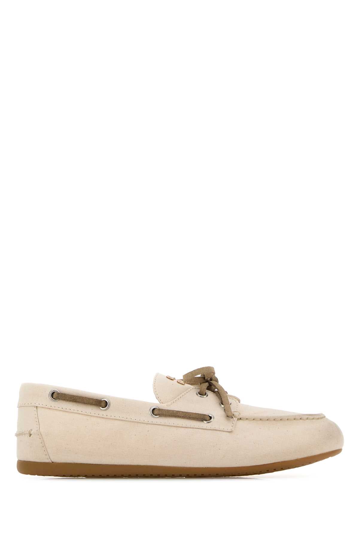 Miu Miu Canvas Lace-Up Loafer — Beige