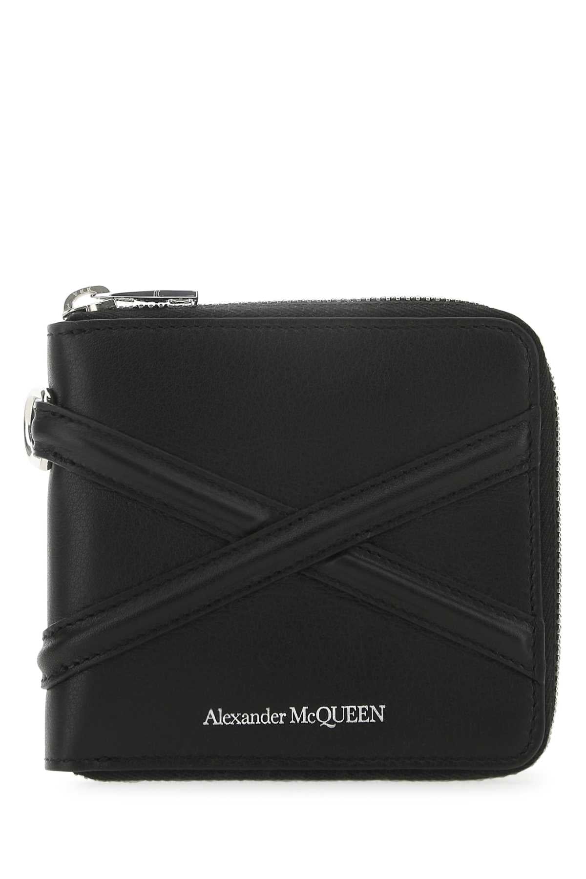 Alexander McQueen Cross-Strap Leather Wallet — Black