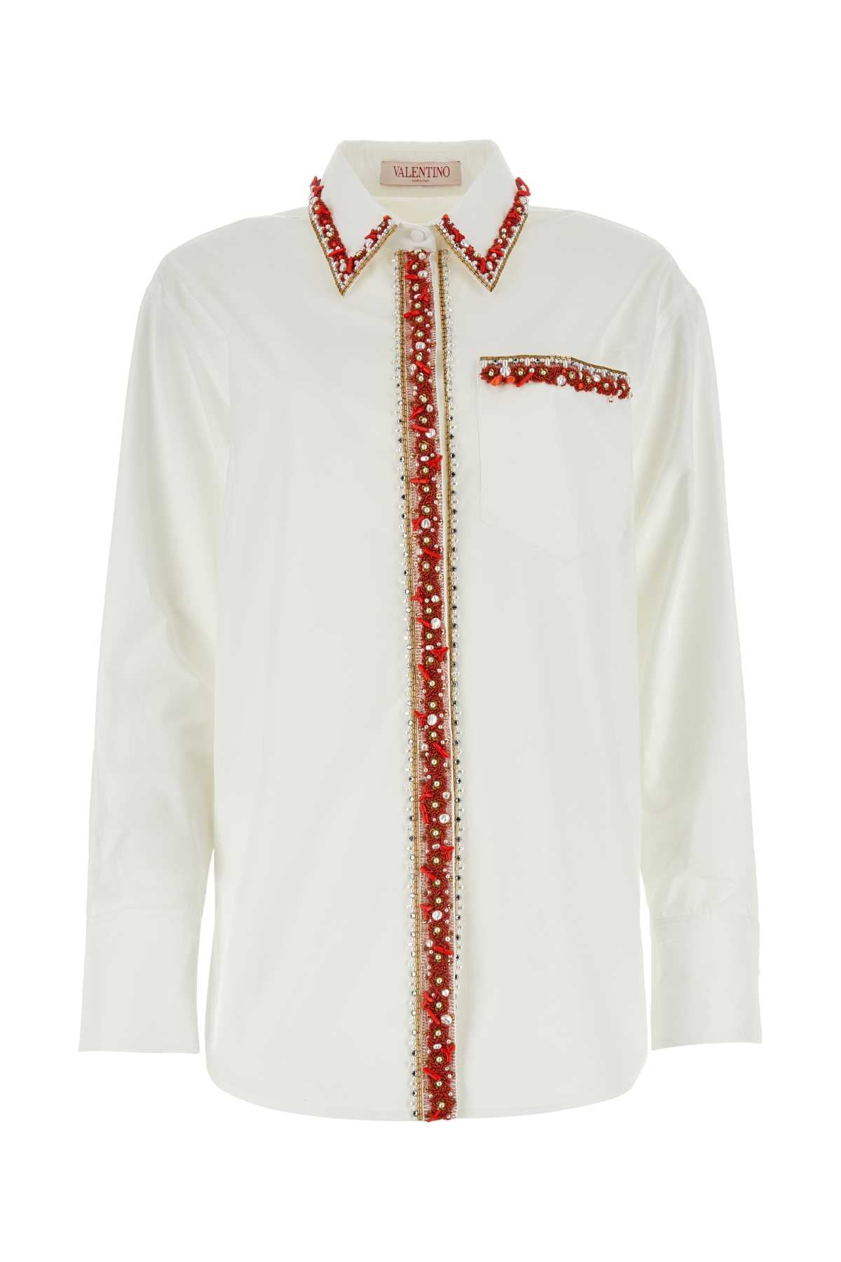 Valentino Garavani Crystal-Embellished Poplin Shirt — White