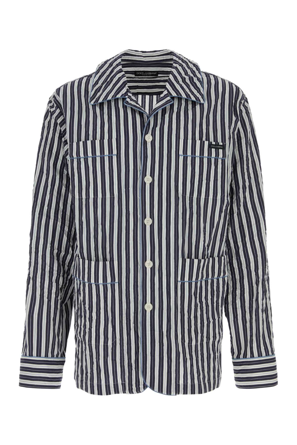 Dolce & Gabbana Striped Viscose-Blend Shirt — Navy