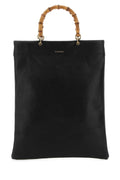 Jil Sander Bamboo-Handle Leather Shoulder Bag — Black