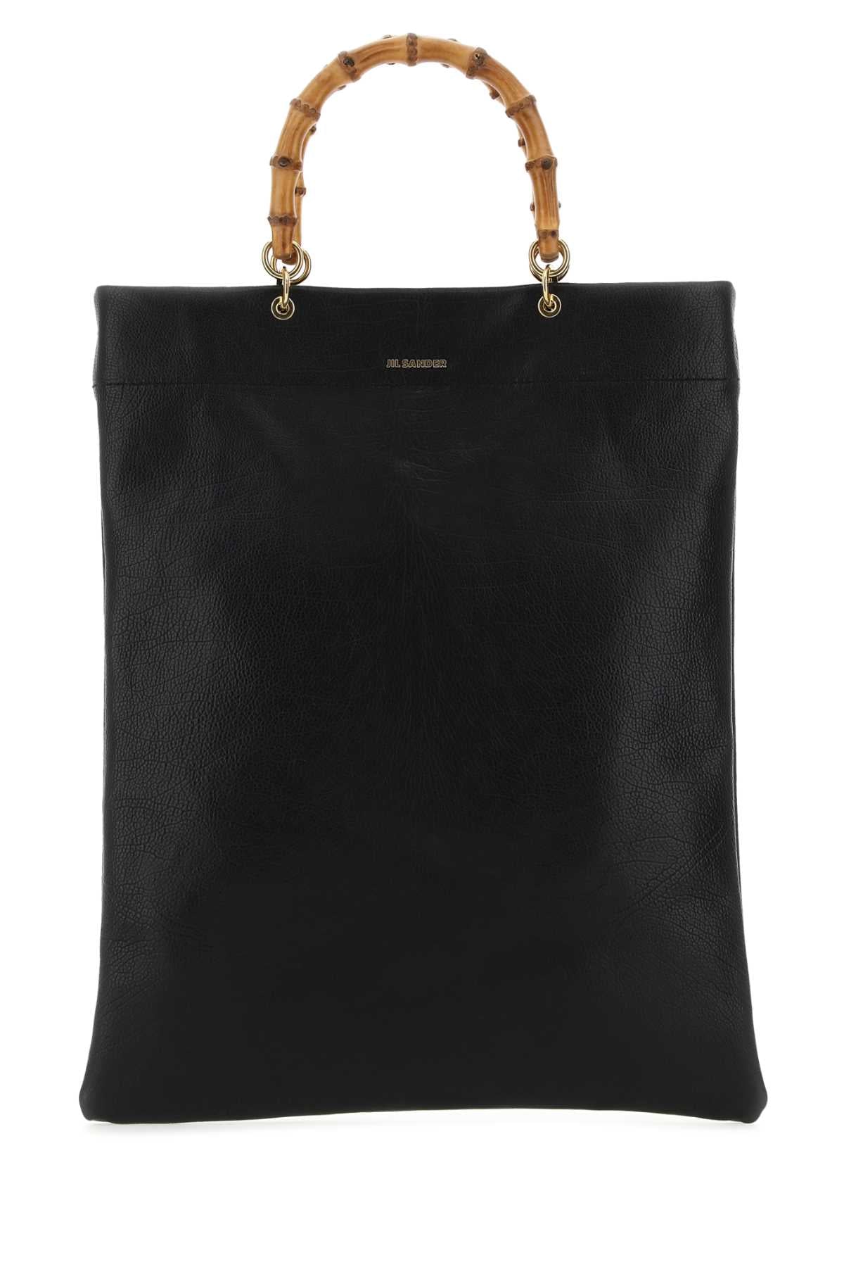 Jil Sander Bamboo-Handle Leather Shoulder Bag — Black