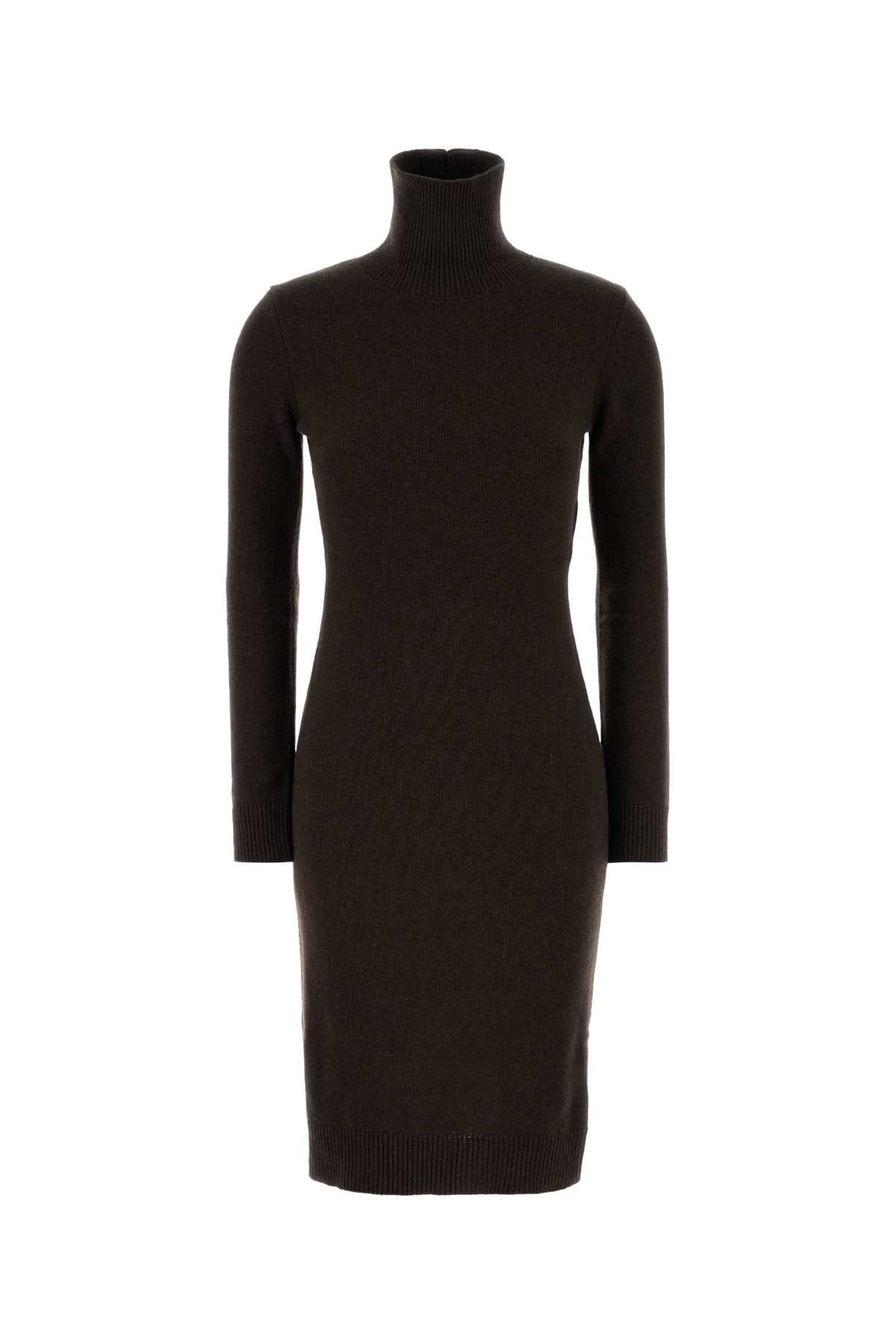 MM6 Maison Margiela Wool Blend Turtleneck Sweater Dress — Brown