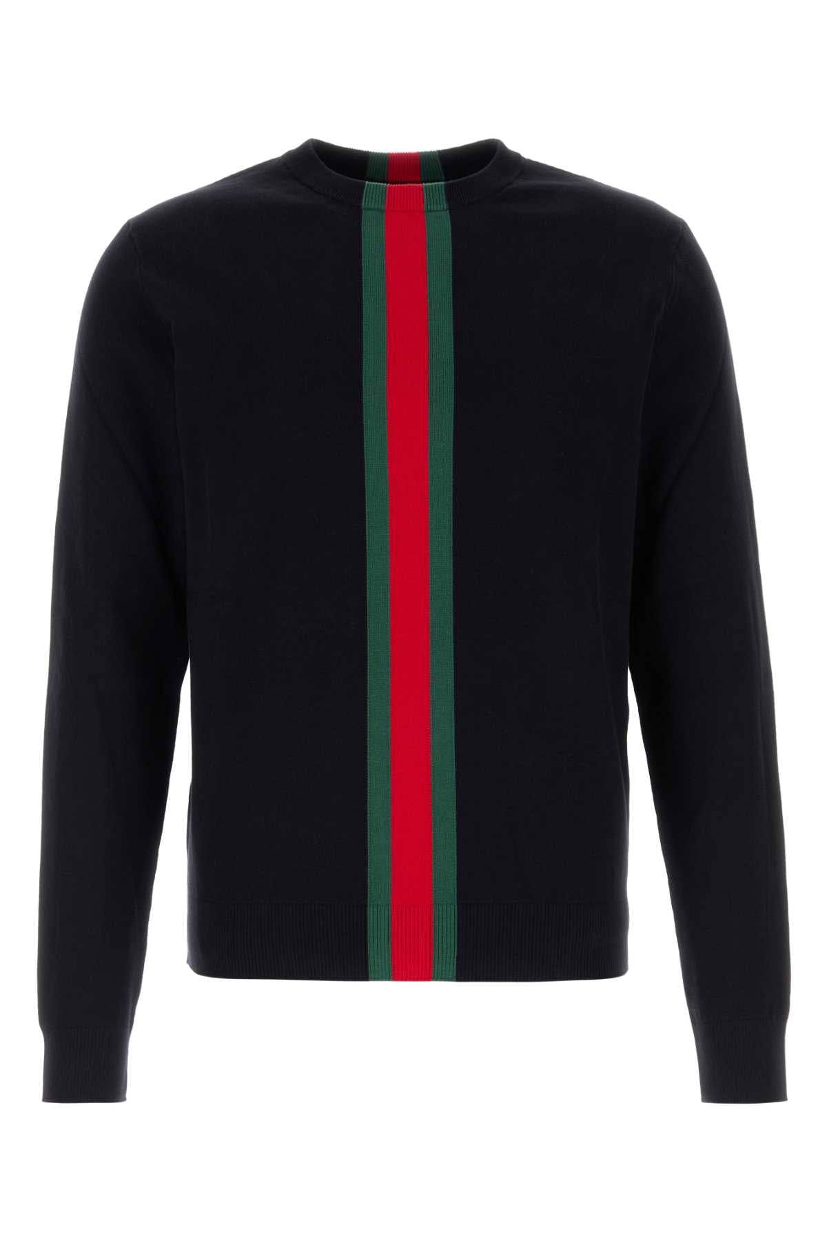 Gucci Logo-Striped Crew Neck Sweater — Black