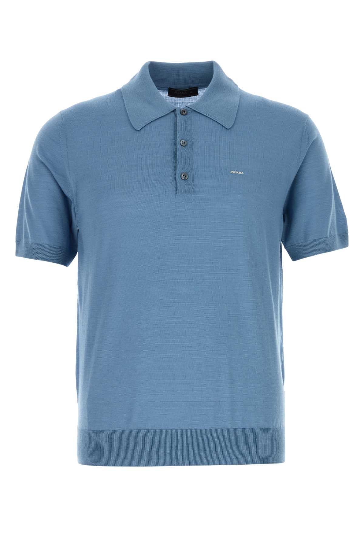 Prada Virgin Wool Polo Shirt — Blue